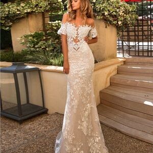 MillaNova Elegant Off-Shoulder Floral Lace Gown